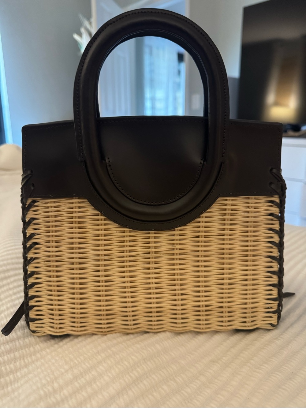 Staud Maude Wicker Carryall - Espresso Brown - Picture 8 of 8